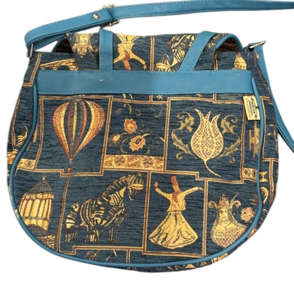 Motif Turkish Blue Tapestry & Vegan Leather Satchel Crossbody Bag - Picture 7 of 14